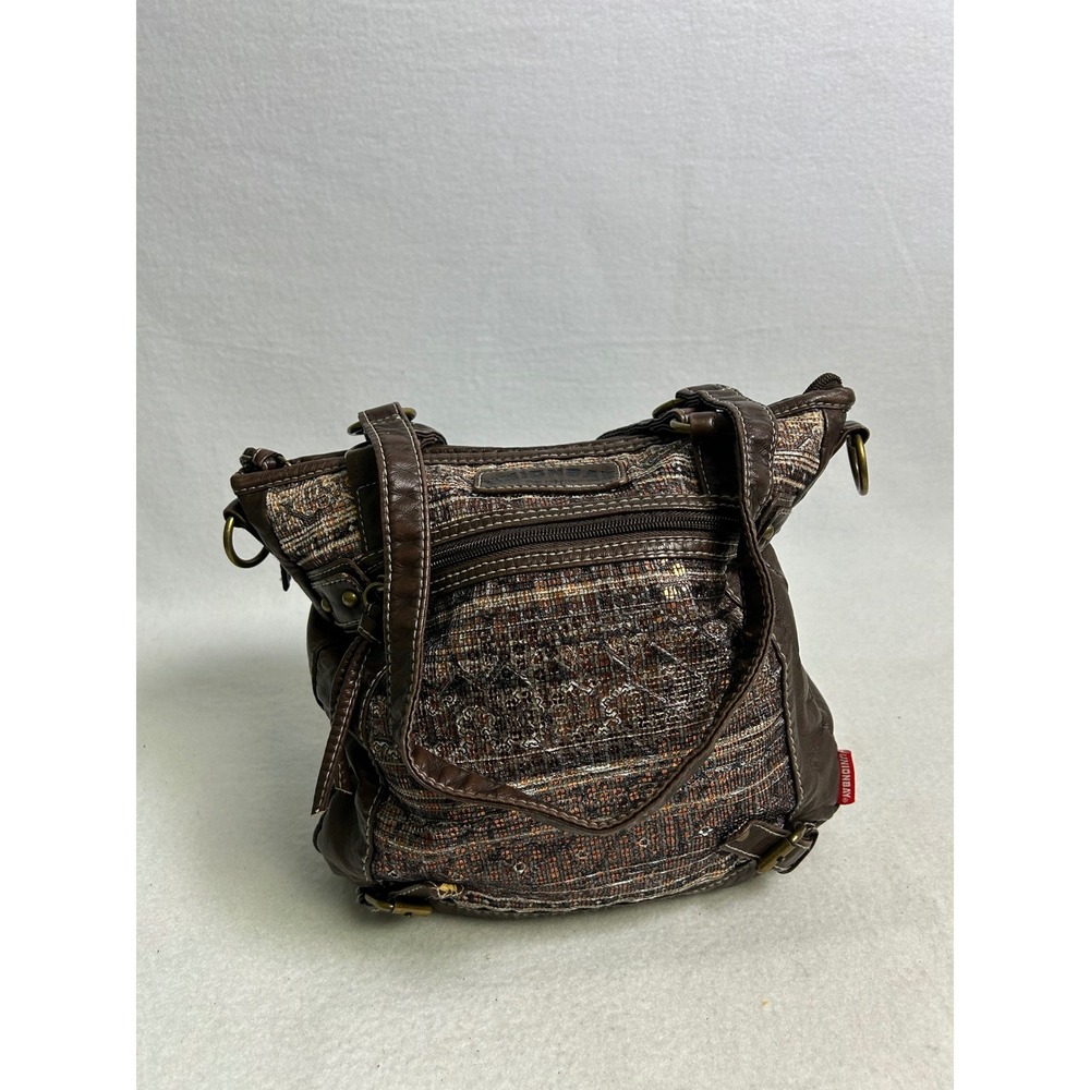 Boho Y2K Unionbay Women Small Brown Woven Tapestry Faux Leather Crossbody Bag
